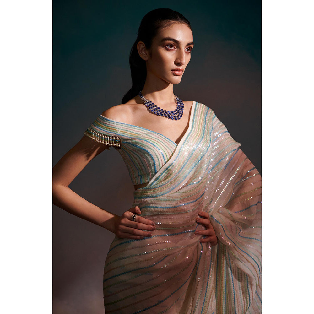 Anjali Kanwar Red Stripes Luna Saree with Stitched Blouse