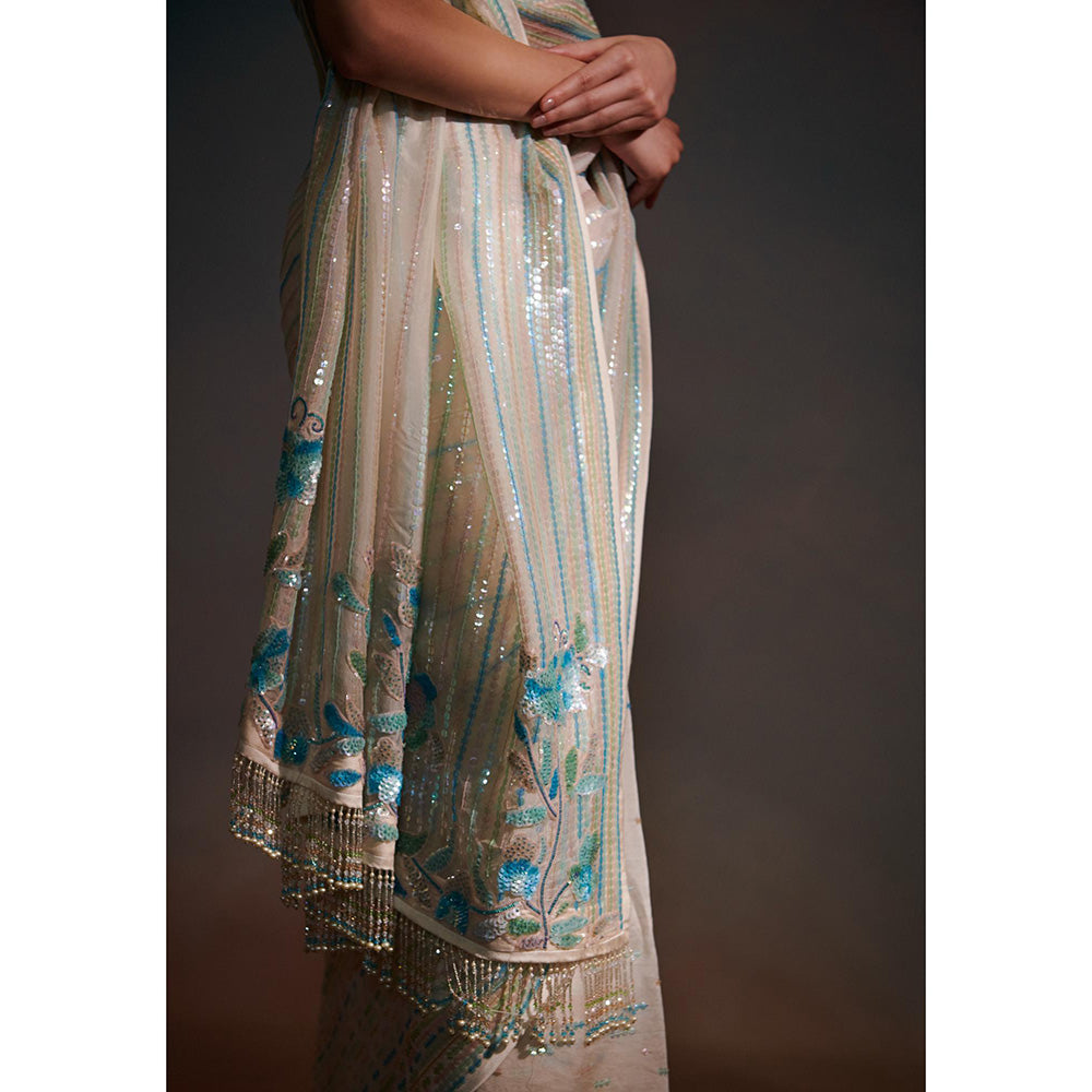 Anjali Kanwar Red Stripes Luna Saree with Stitched Blouse