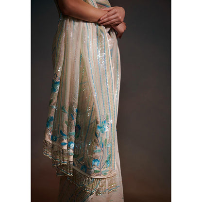 Anjali Kanwar Red Stripes Luna Saree with Stitched Blouse