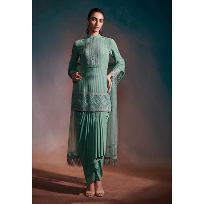 Anjali Kanwar Green Embellished/Sequined Celestia Kurta with Skirt and Dupatta (Set of 3)