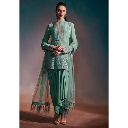 Anjali Kanwar Green Embellished/Sequined Celestia Kurta with Skirt and Dupatta (Set of 3)