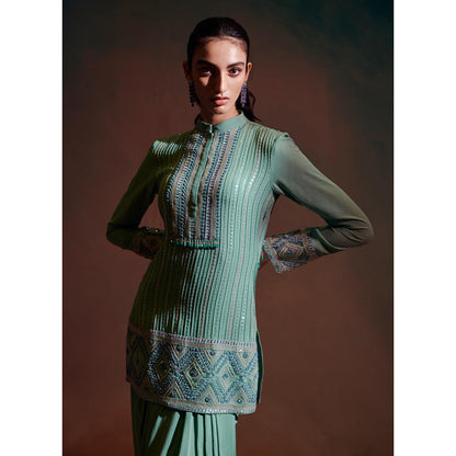 Anjali Kanwar Green Embellished/Sequined Celestia Kurta with Skirt and Dupatta (Set of 3)