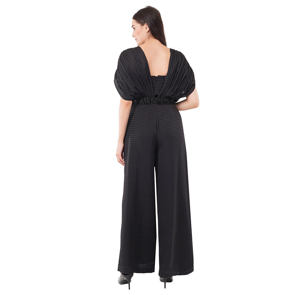 Anjali Kanwar Black Textured Ares Jumpsuit with Belt (Set of 2)