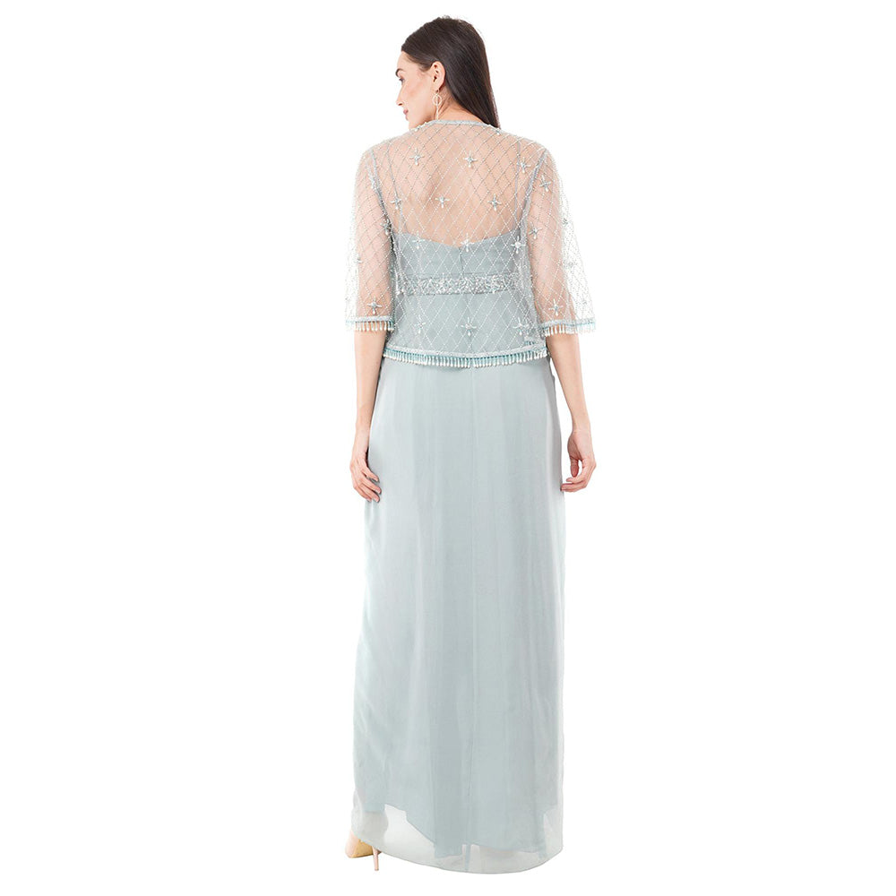Anjali Kanwar Blue Embellished/Sequined Delilsh Maxi Dress with Cape (Set of 2)
