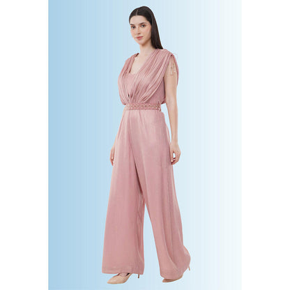 Anjali Kanwar Pink Embroidered Venus Jumpsuit with Belt (Set of 2)
