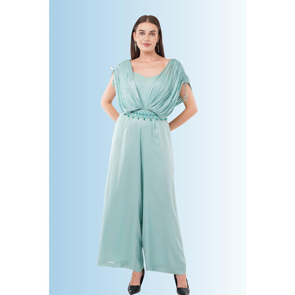 Anjali Kanwar Green Embellished/Sequined Ares Jumpsuit with Belt (Set of 2)