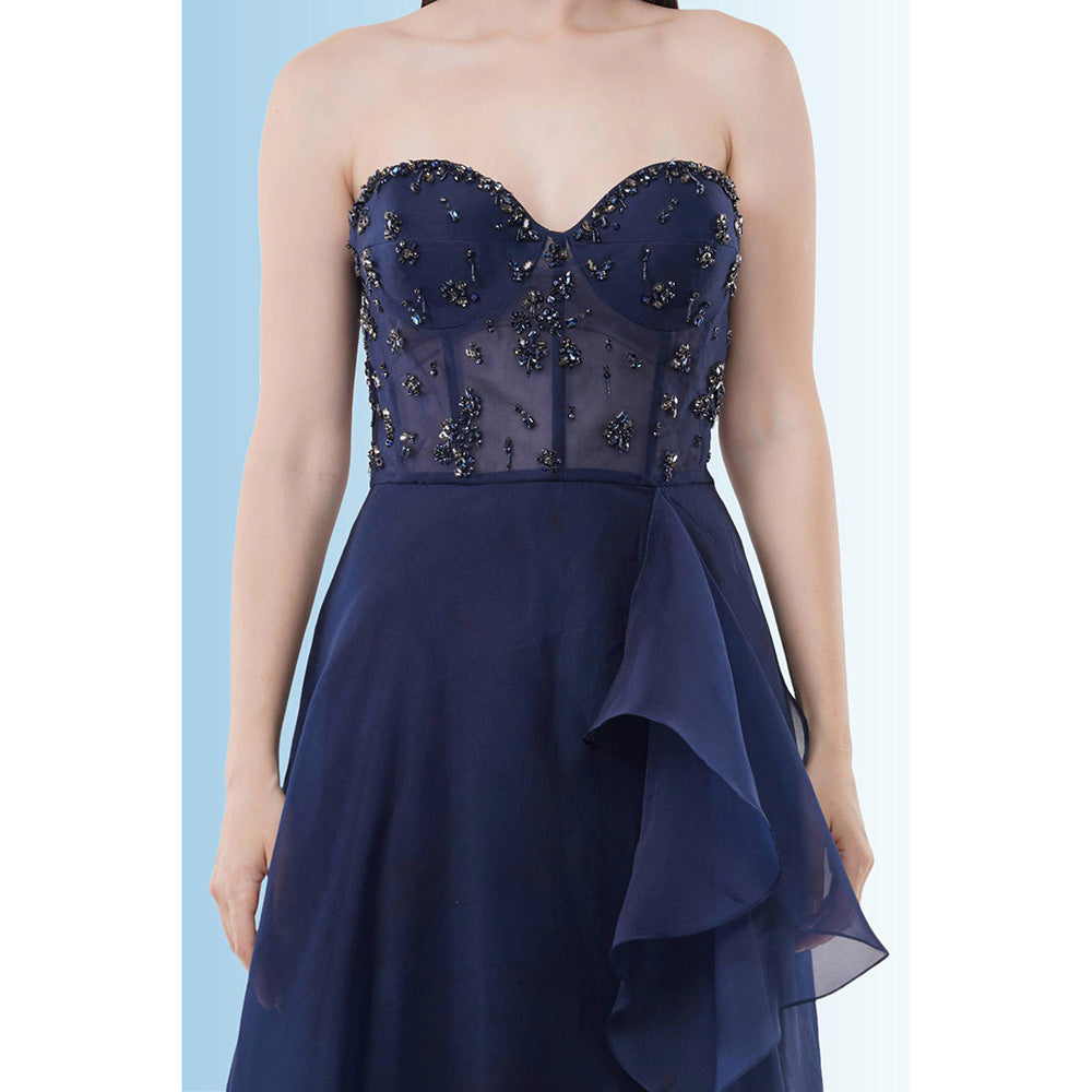 Anjali Kanwar Blue Embellished/Sequined Cascade Gown