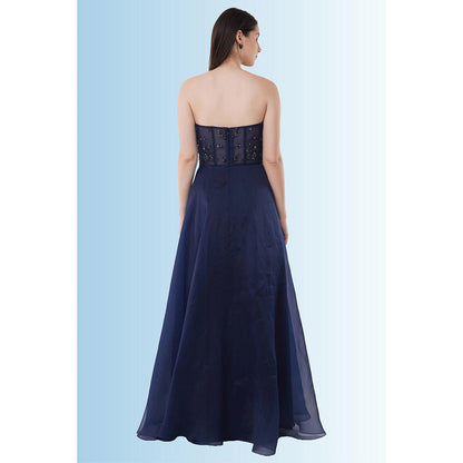 Anjali Kanwar Blue Embellished/Sequined Cascade Gown