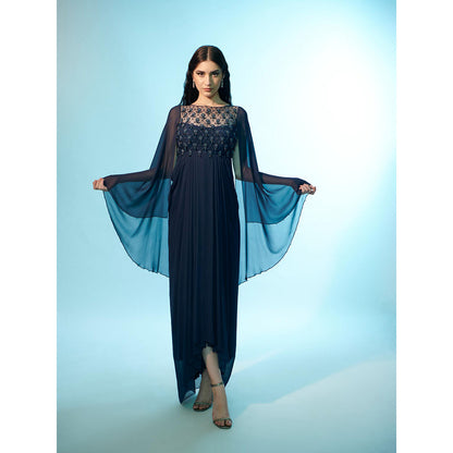 Anjali Kanwar Navy Blue Embellished/Sequined Veela Draped Dress