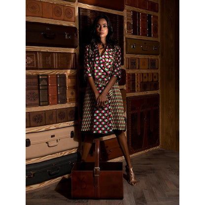 Ankur J Multicolour Printed Dress with Belt (Set of 2)