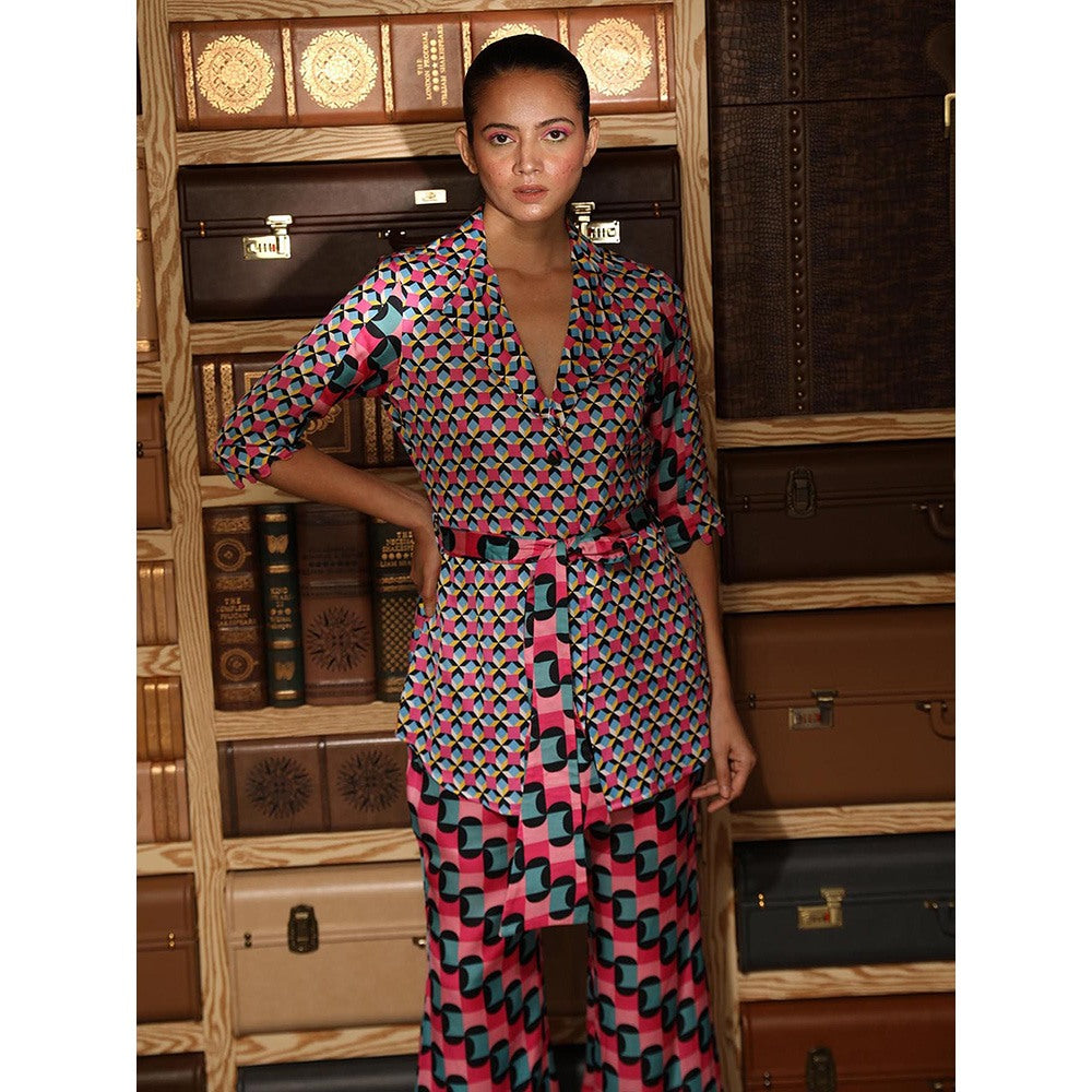 Ankur J Multicolour Printed Top with Belt (Set of 2)