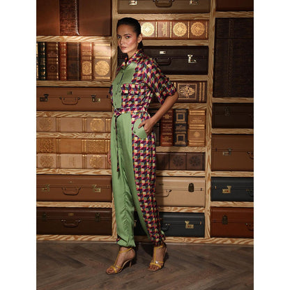 Ankur J Multicolour Printed Jumpsuit with Belt (Set of 2)