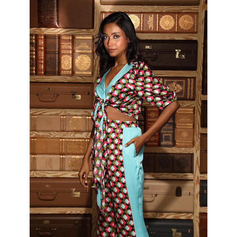 Ankur J Multicolour Printed Knotted Top with Pant (Set of 2)