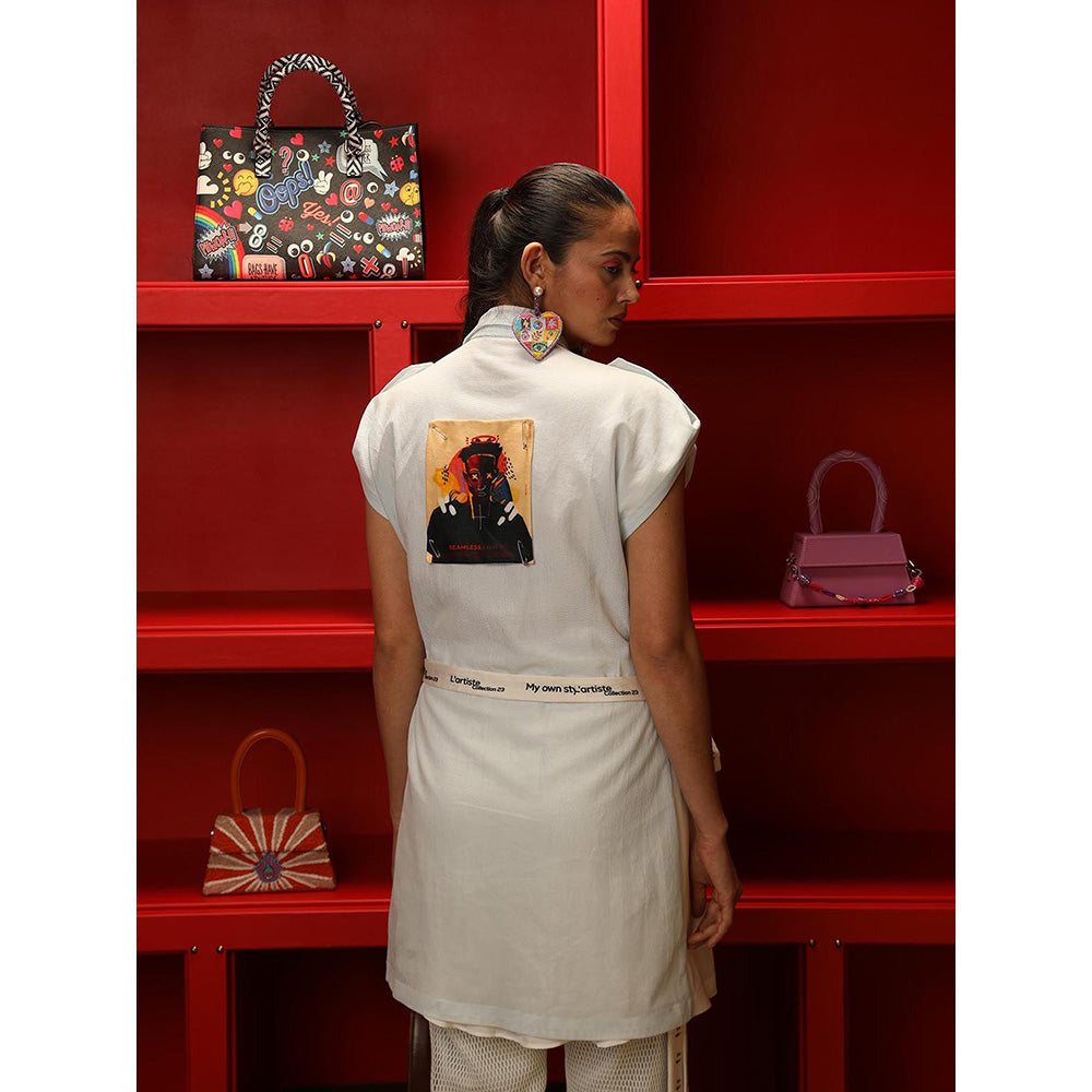 Ankur J White Overlay Dress with Shirt and Belt (Set of 3)