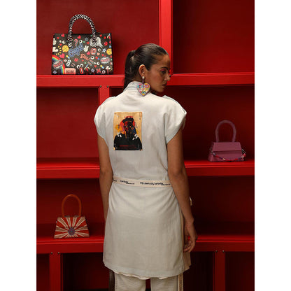 Ankur J White Overlay Dress with Shirt and Belt (Set of 3)