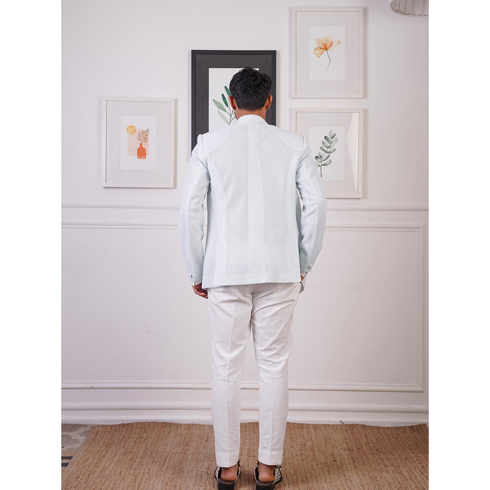 Ankur J Blue Crochet Placket Cut Blazer with Shirts and Pant (Set of 3)