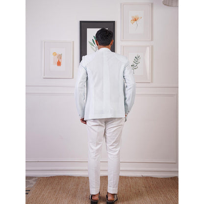 Ankur J Blue Crochet Placket Cut Blazer with Shirts and Pant (Set of 3)