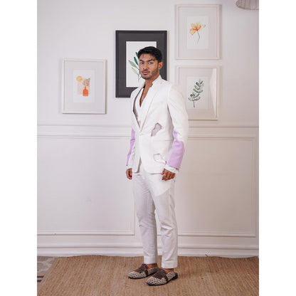 Ankur J White Crochet Cut Work Blazer with Shirts and Pant (Set of 3)