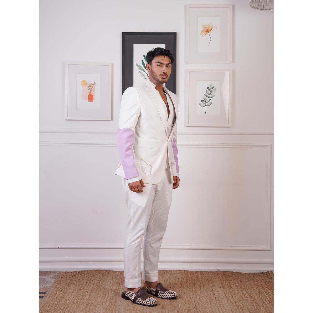 Ankur J White Crochet Cut Work Blazer with Shirts and Pant (Set of 3)