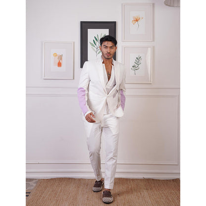 Ankur J White Crochet Cut Work Blazer with Shirts and Pant (Set of 3)