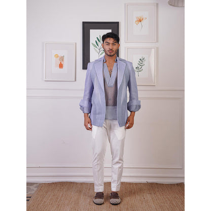 Ankur J Purple Horse Wired Blazer with Shirt and Pant (Set of 3)