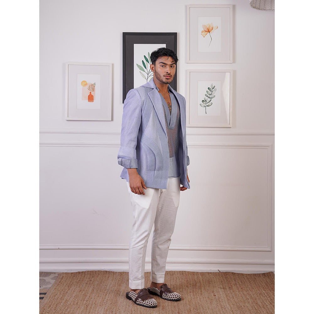 Ankur J Purple Horse Wired Blazer with Shirt and Pant (Set of 3)