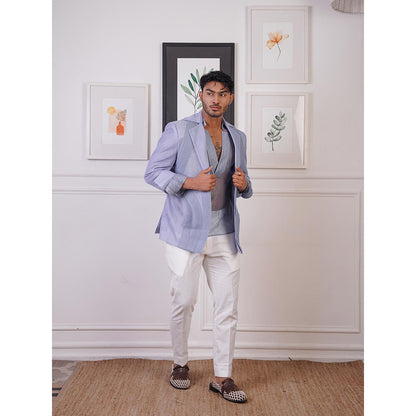 Ankur J Purple Horse Wired Blazer with Shirt and Pant (Set of 3)