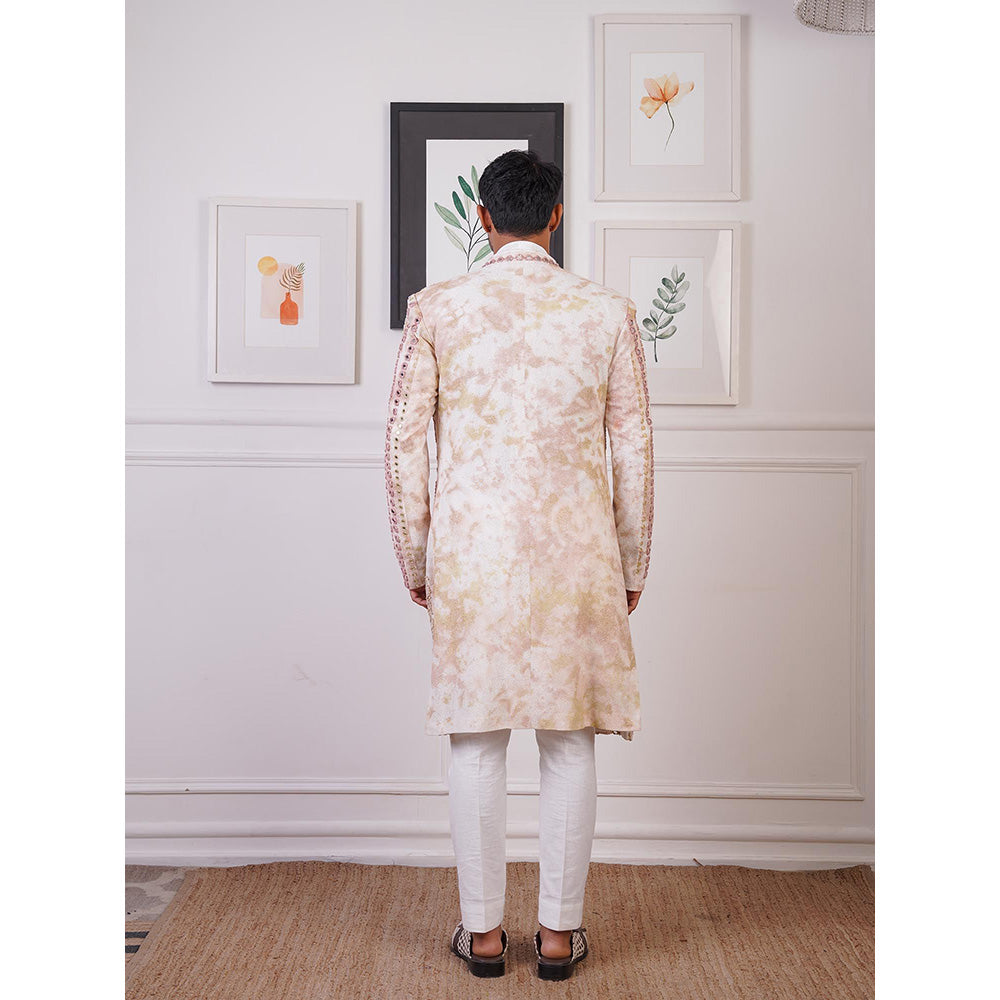 Ankur J Beige Ease Mirror Indo Open Style Jacket with Kurta and Pant (Set of 3)