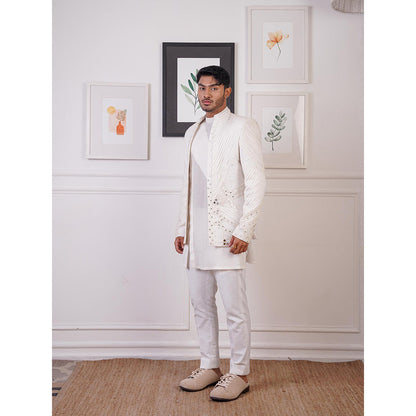 Ankur J Ivory Open Reflex Kurta with Pant and Jacket (Set of 3)