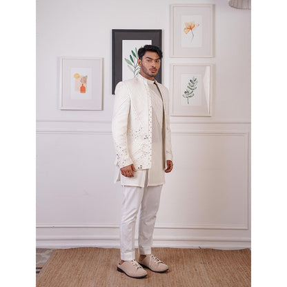 Ankur J Ivory Open Reflex Kurta with Pant and Jacket (Set of 3)