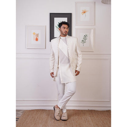 Ankur J Ivory Open Reflex Kurta with Pant and Jacket (Set of 3)