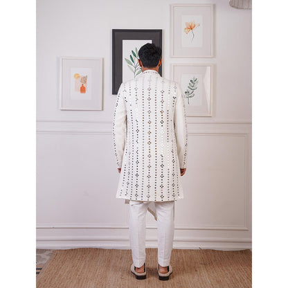 Ankur J Ivory Open Mirror Indo Jacket with Drape Kurta and Pant (Set of 3)