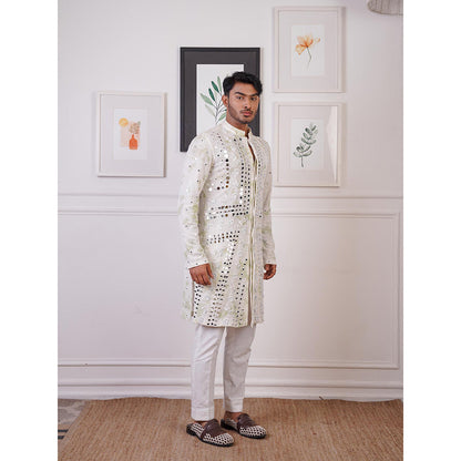 Ankur J Ivory Mirror Work Kurta with Pant (Set of 2)