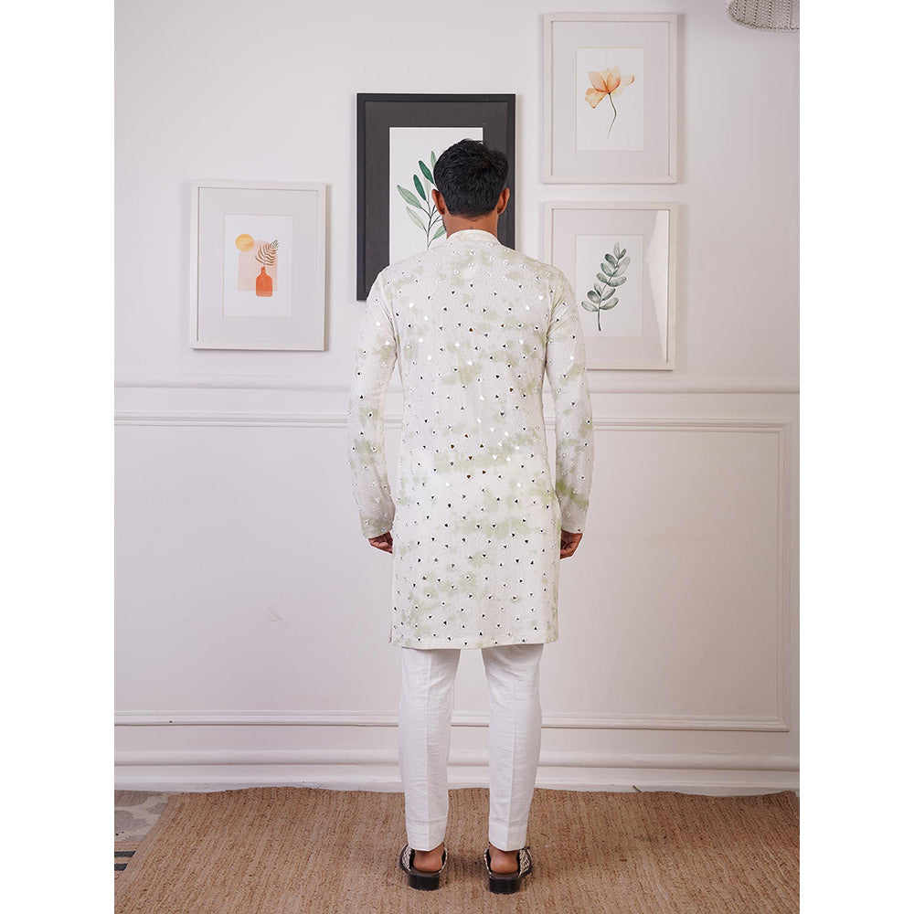 Ankur J Ivory Mirror Work Kurta with Pant (Set of 2)