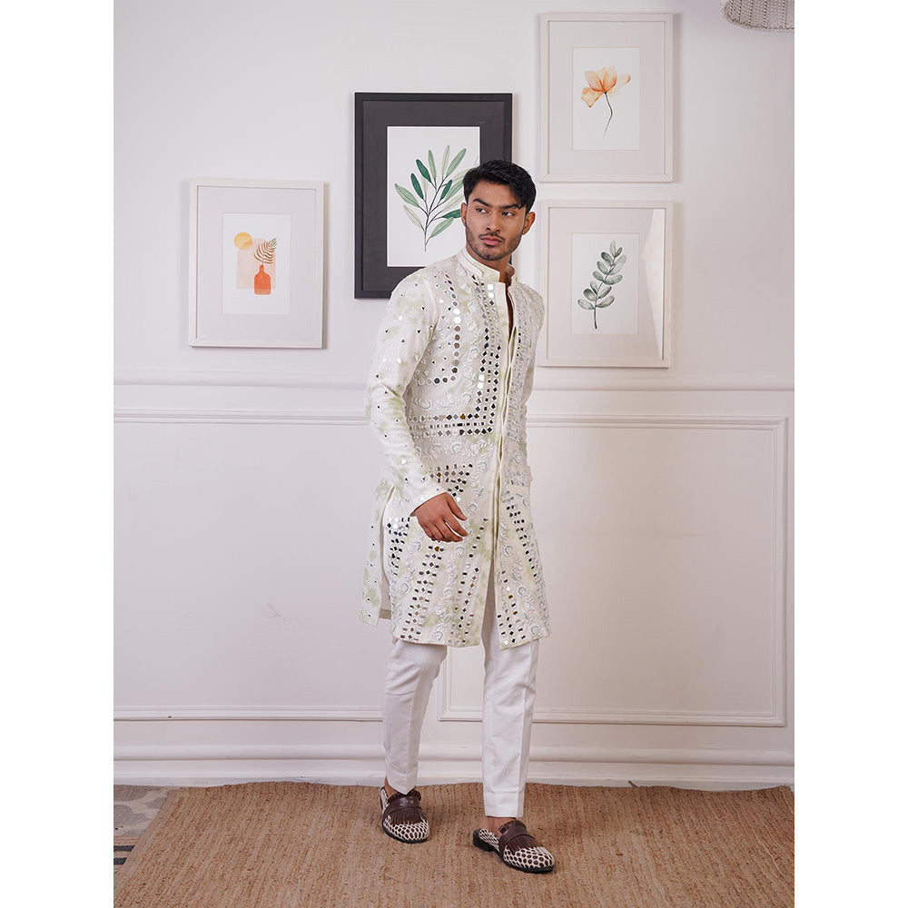 Ankur J Ivory Mirror Work Kurta with Pant (Set of 2)