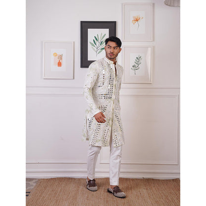 Ankur J Ivory Mirror Work Kurta with Pant (Set of 2)