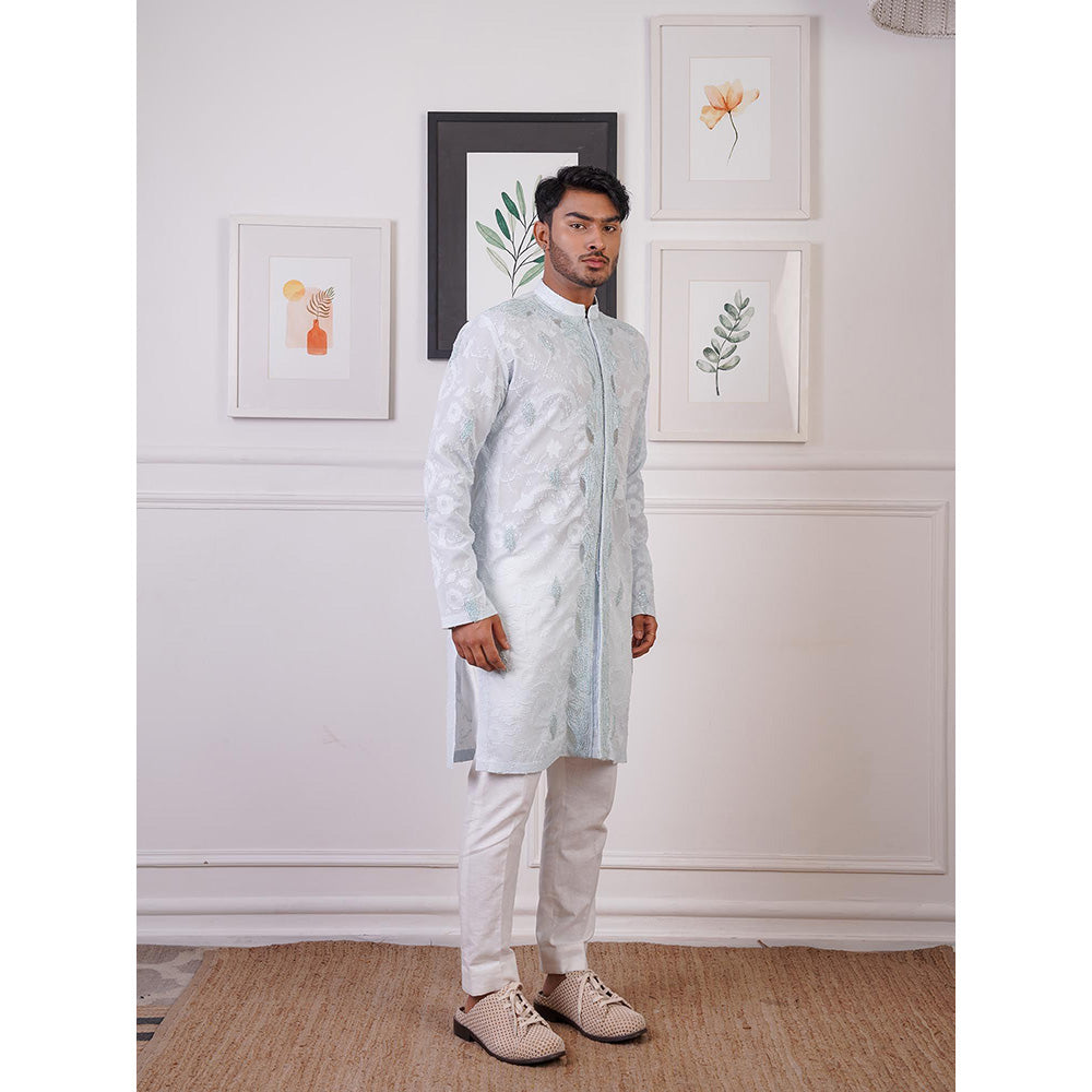 Ankur J Blue Georgette Embroidery Kurta with Pant (Set of 2)