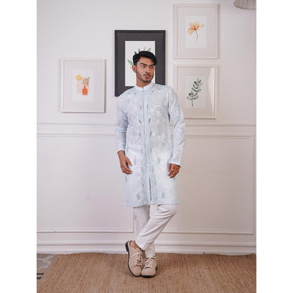 Ankur J Blue Georgette Embroidery Kurta with Pant (Set of 2)