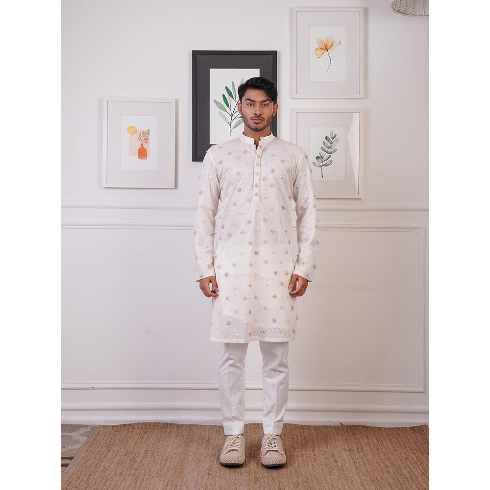 Ankur J White Crochet Kurta with Pant (Set of 2)