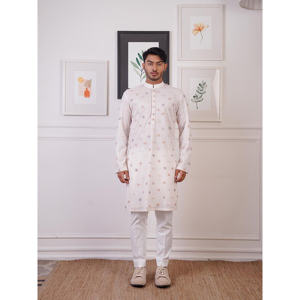 Ankur J White Crochet Kurta with Pant (Set of 2)