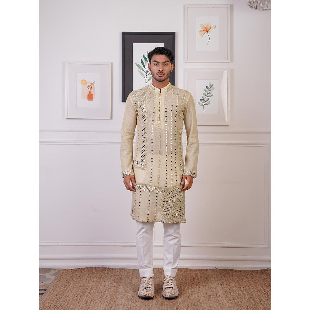 Ankur J Beige Mint Mirror Kurta with Pant (Set of 2)