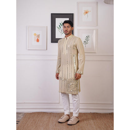 Ankur J Beige Mint Mirror Kurta with Pant (Set of 2)