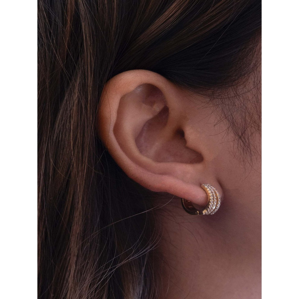 ANUSHKA JAIN JEWELLERY 925 Tri Line Huggies In Sterling Silver With Gold Vermeil