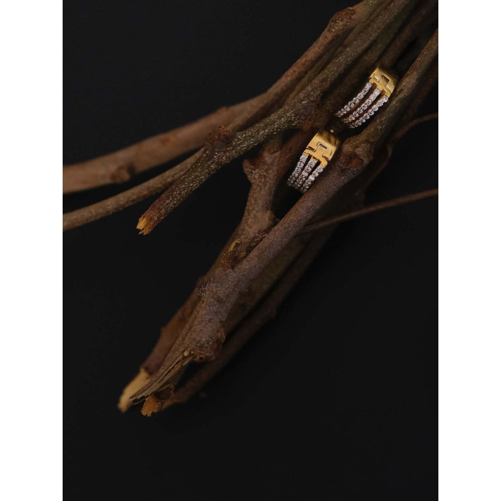 ANUSHKA JAIN JEWELLERY 925 Tri Line Huggies In Sterling Silver With Gold Vermeil