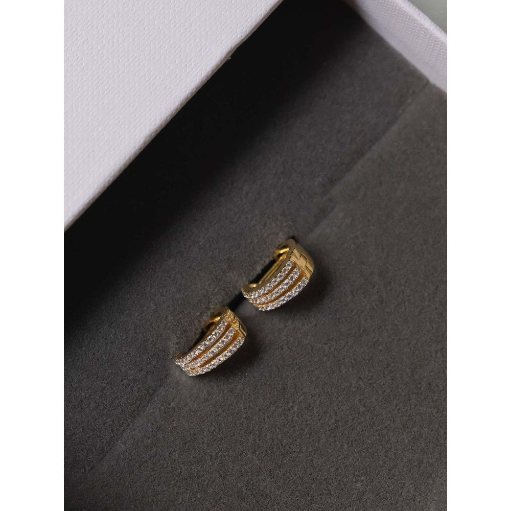 ANUSHKA JAIN JEWELLERY 925 Tri Line Huggies In Sterling Silver With Gold Vermeil