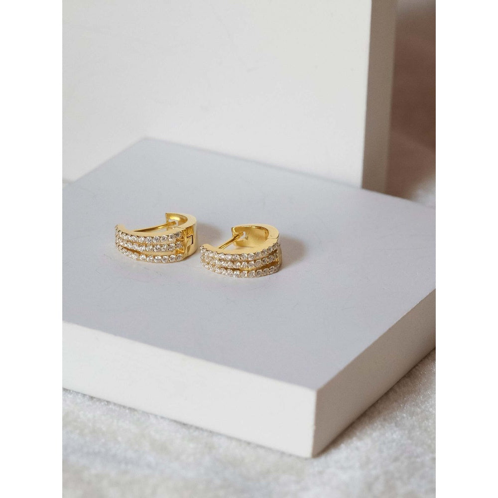 ANUSHKA JAIN JEWELLERY 925 Tri Line Huggies In Sterling Silver With Gold Vermeil
