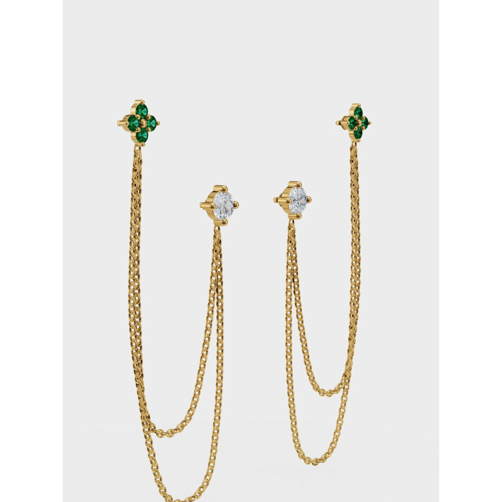ANUSHKA JAIN JEWELLERY Emerald Diamond Duet Chain Earrings