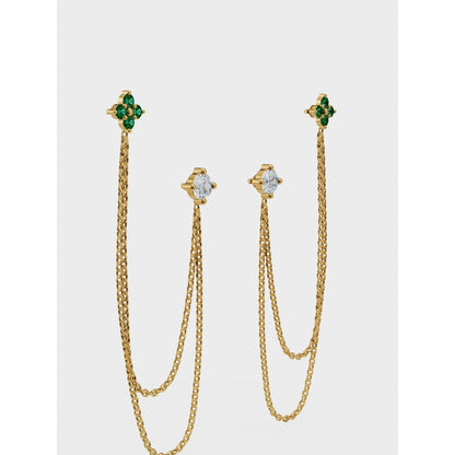 ANUSHKA JAIN JEWELLERY Emerald Diamond Duet Chain Earrings