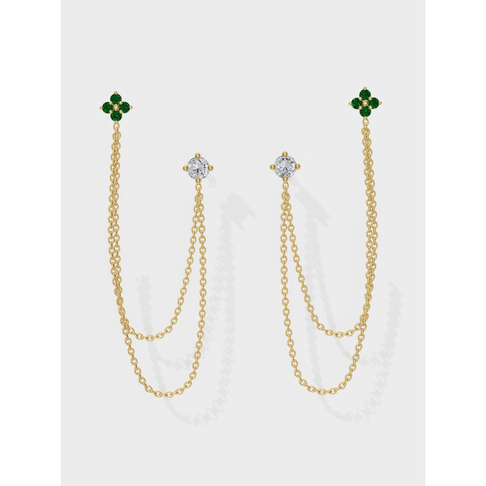 ANUSHKA JAIN JEWELLERY Emerald Diamond Duet Chain Earrings