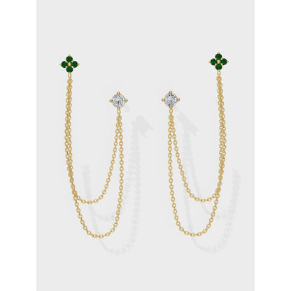 ANUSHKA JAIN JEWELLERY Emerald Diamond Duet Chain Earrings